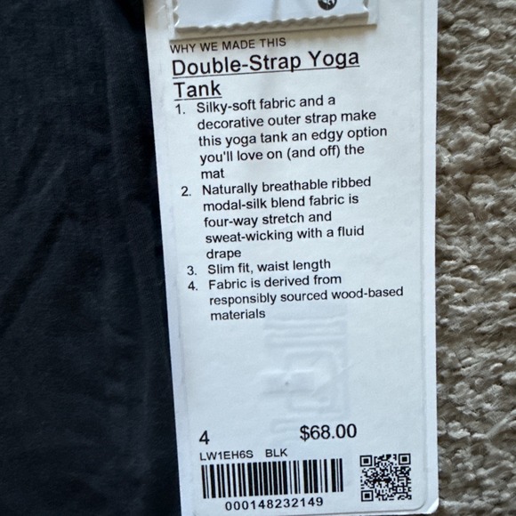Lululemon Double-Strap Yoga Tank Top Black Size 4 New Modal Silk - Picture 3 of 7
